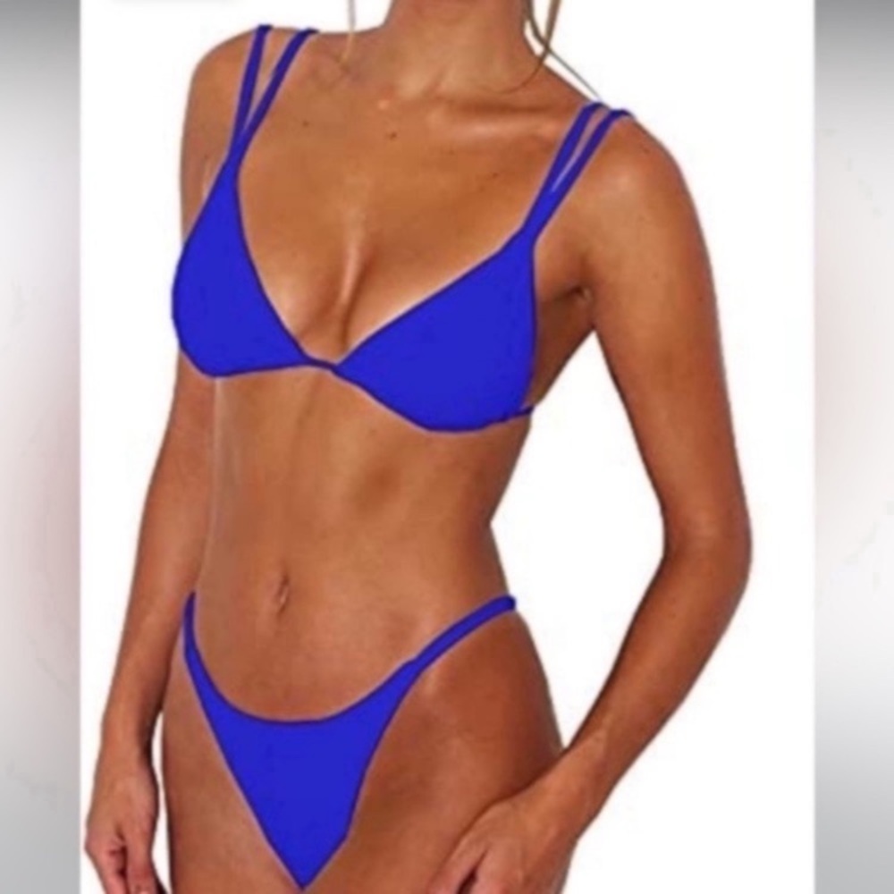 ~Sexy Thong Bottom Two Piece Bikini Double Shoulder Straps Cute Swimsuit~